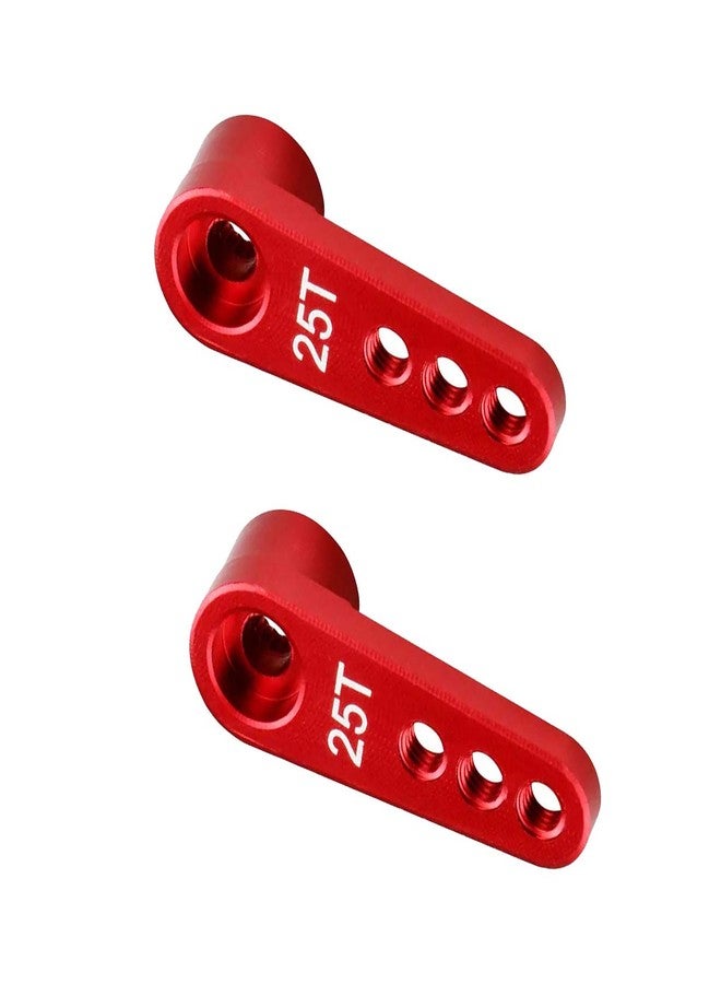 Share Goo ShareGoo 2PCS Metal 25T Servo Horn M3 Threads Steering Arm Server Rocker Compatible with Futaba Savox Power HD HSP Servos Motor 1/8 1/10 RC Car Truck,Red - Image 3